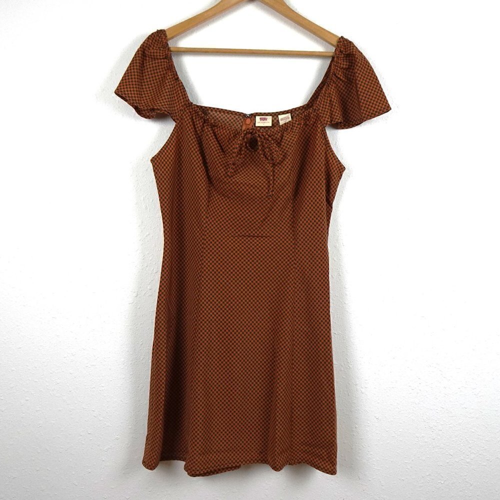 Levi's Mini Dress Women's Size L Brown Black Gingham Boho Casual